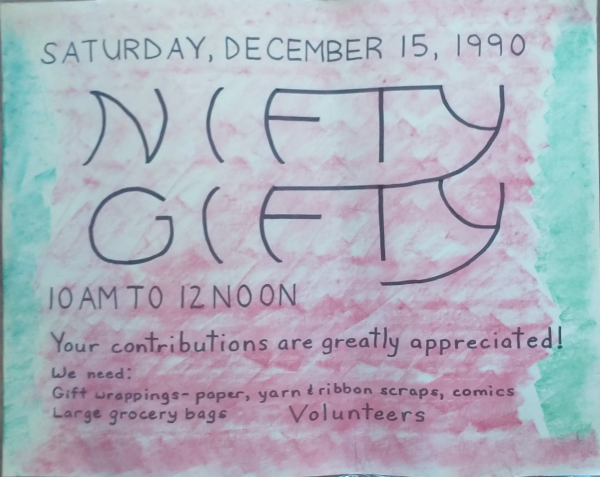 Poster for gift making workshop, in marker and crayon