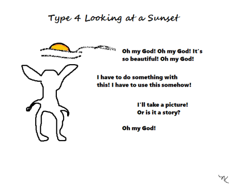 Cartoon of Enneagram Type 4 reacting to a sunset